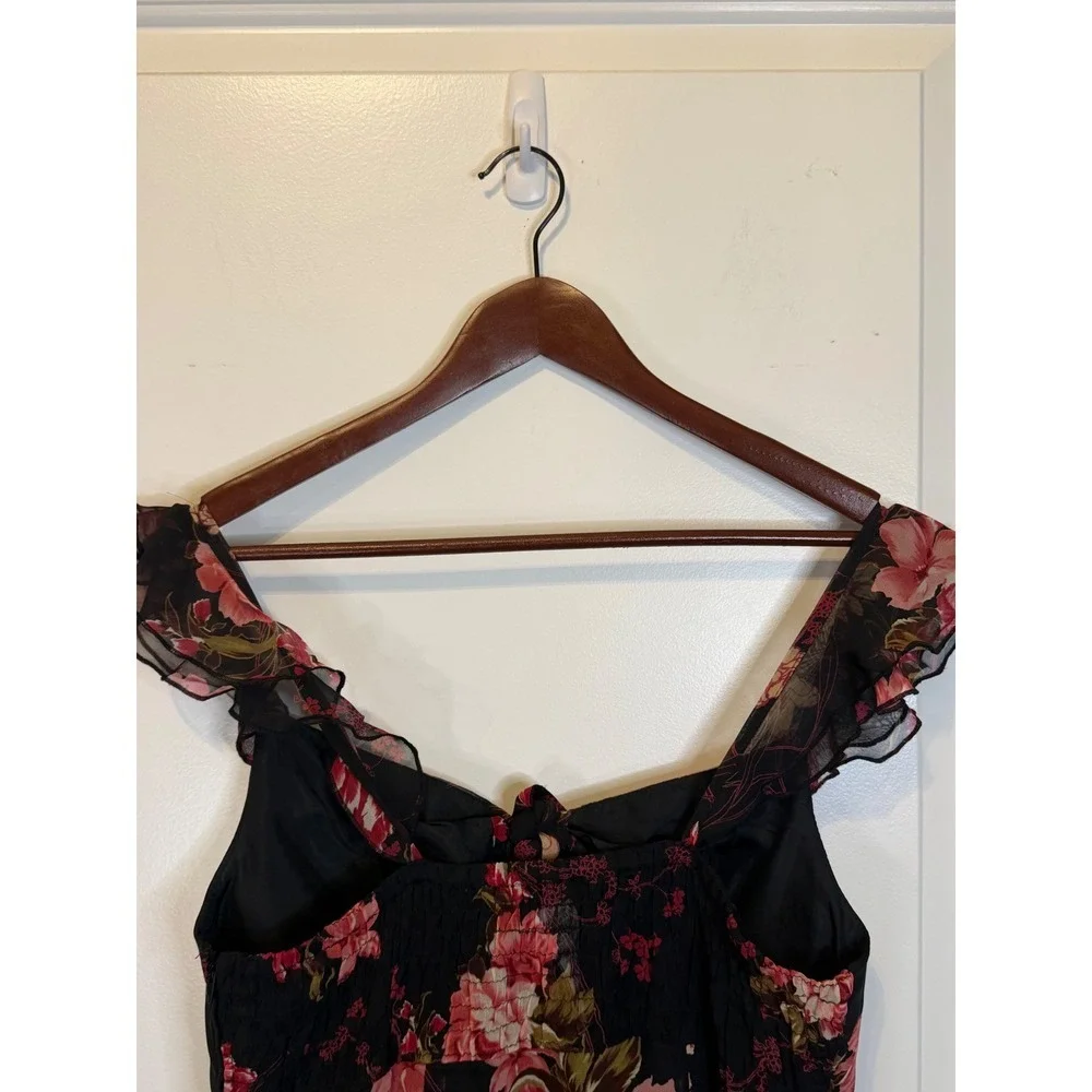 Vintage Madison Leigh Y2K Romantic Black Floral Ruffle Sleeve Midi Dress Size 10 - Picture 7 of 9